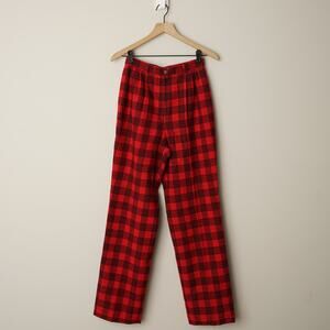 Vintage 80 Pendleton 100% Pure Virgin Wool Plaid Pants Red Black Retro Button